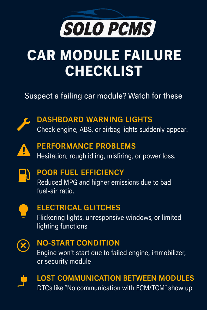 Infographic showing common signs of car module failure